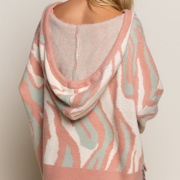 POL Zebra Print High-Low Hooded Sweater - Picture 2 of 5